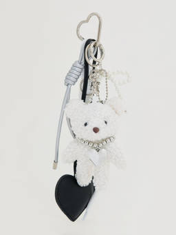 Pomelo - Teddy Bear & Heart Charm Keyring - White