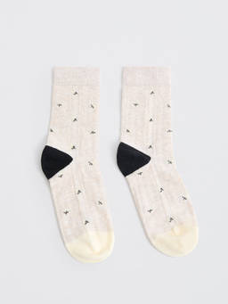 Pomelo - Mid-Calf Knit Socks - Cream/Black