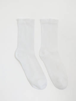 Pomelo - Ruffle Trim Ribbed Mid-Calf Socks - White