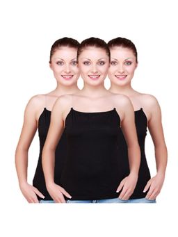 Floret - Pack Of 3 Camisoles With Transparent Straps - Black