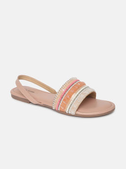 Marc Loire - Women Nude Embellished Casual Toe-ring Flats