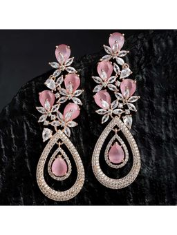 Karatcart - Rose Gold Plated Pink CZ and American Diamond Studded Dangler Earrings for Women