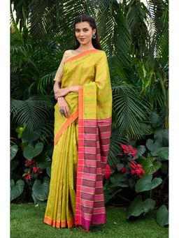 Beatitude - Green Handwoven Tangail Cotton Silk Saree with Unstitched Blouse