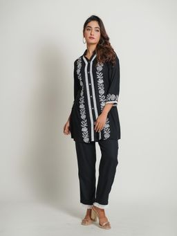 Zolo Label - Rayon Dark Blue Co-Ord With Beautiful Embroidery (Set of 2)