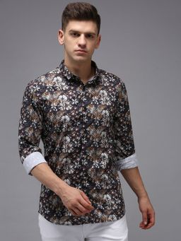 SHOWOFF - Men Black Collar Neck Floral Comfort Fit Shirt