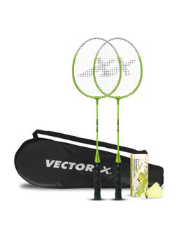 Vector X - Vxb 140 Badminton Racquet Set Aluminium Head With Full Cover and 3 Pcs Shuttles - Green
