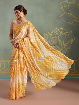 Likha - Satin Chiffon Embellished & Tie Dye Yellow Saree with Unstitched Blouse LIKPARSAR32