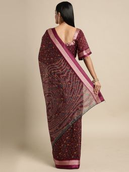 Odette - Cotton Silk Purple Printed Saree with Unstitched Blouse