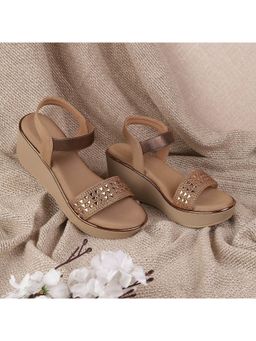 LAZERA SHOES - Showstopper Medium Heel Wedge Party Gold Sandal