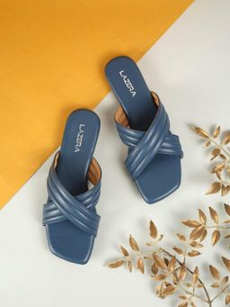 LAZERA SHOES - Womens Casual Criss Cross Blue Flats