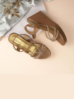 LAZERA SHOES - Lazera Womens Strappy Wedge Party Gold Heels