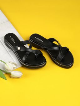 LAZERA SHOES - Lazera Womens Comfort Cross Strap Black Flats