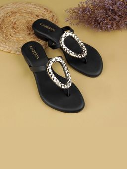LAZERA SHOES - Lazera Womens Metallic Ring Slip-On Black Sandals
