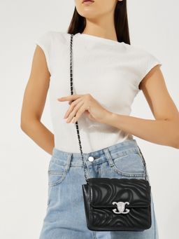 Styli - Women Black Textured Shoulder Bag