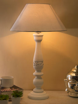 Homesake - Carved White Wood Table Lamp White Shade