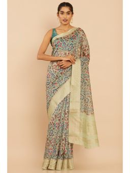 Soch - Women Green Chanderi Floral Saree with Unstitched Blouse