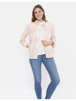 American Eagle - Women Pink Long Sleeve Plaid Checks Button Up Shirt