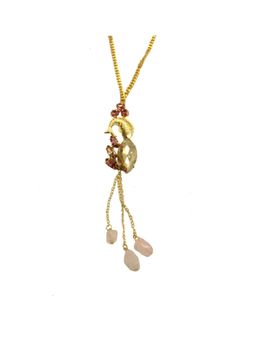 ORNAMAAS - Gold Finish Fish Pink Opal Long Necklace