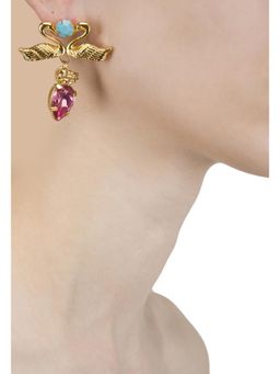 ORNAMAAS - Pink Dual Swans Amour Earrings