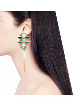 ORNAMAAS - Green Holi Holy Stone Stacked Tassel Earrings