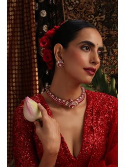 SWABHIMANN - Vinsha Ruby And Polka Hasli Necklace Set