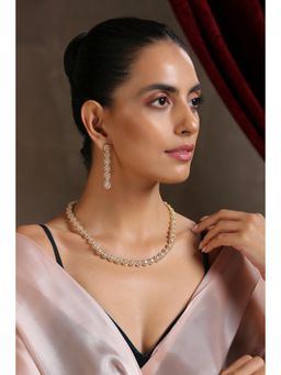 SWABHIMANN - Anayah Rose Quartz Zirconia Single Line Necklace Set