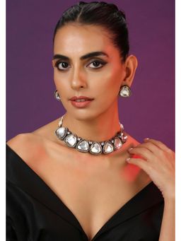 SWABHIMANN - Esra Rhodium Plated Polka Necklace Set