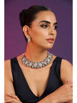 SWABHIMANN - Nayla Multi-Color Silver Plated Polka Necklace Set