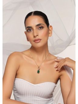 SWABHIMANN - Rambia Green Kundan And Pearl Pendant