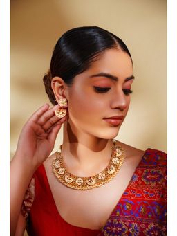Zevar By Geeta - Sanya Kundan Temple Necklace With Pair Of Earring