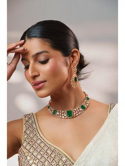 Zevar By Geeta - Samika Green Kundan Necklace With Pair Of Earring