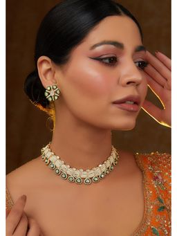 Zevar By Geeta - Kalinda Green Kundan Necklace With Pair Of Earring