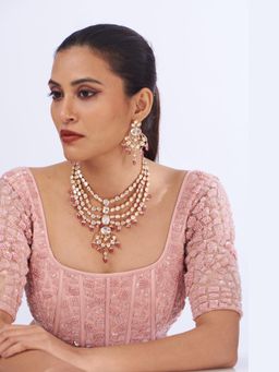 Zevar By Geeta - Kesh Pink Polka Necklace With Pair Of Earring
