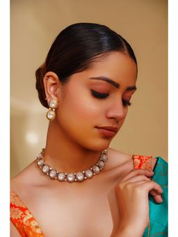 Zevar By Geeta - Girisha Blue Kundan Necklace With Pair Of Earring