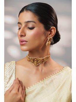 Zevar By Geeta - Avnita Temple Kundan Necklace With Pair Of Earring