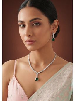 Zevar By Geeta - Jamni Emerald Necklace With Pair Of Earring