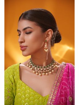 Zevar By Geeta - Reya Green Polka Necklace With Pair Of Earring