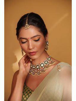 Zevar By Geeta - Dehvati Green Polka Necklace With Pair Of Earring And Maan tikka