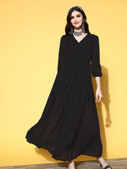 InWeave - Women Black Solid Maxi Dress