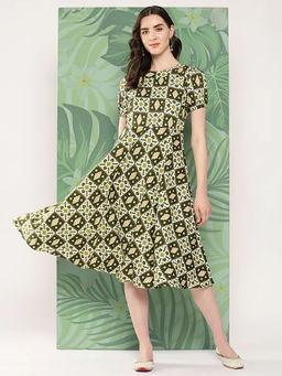 InWeave - Women Green Printed Midi Dress