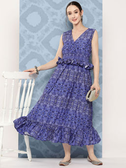 InWeave - Women Blue Floral Printed Maxi Dress