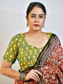 Sundarii - Olive Fern Handwoven Ikat Print Blouse