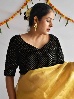 Sundarii - Black Velvet Sequin Sweetheart Neck Blouse