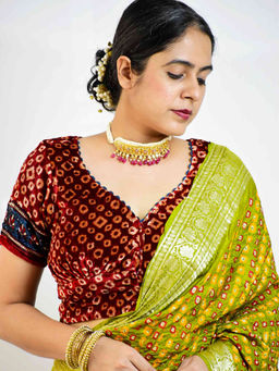 Sundarii - Twinkle Maroon Ajrakh Block Print Velvet Blouse