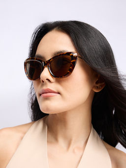 Twenty Dresses by Nykaa Fashion - Brown Animal Print Thick Rim Cat Eye Sunglasses