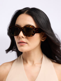 Twenty Dresses by Nykaa Fashion - Brown Animal Print Rectangle Sunglasses