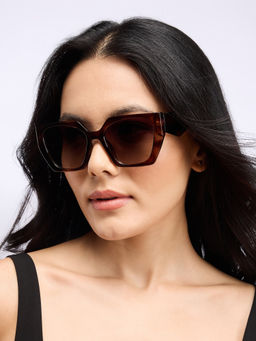 Twenty Dresses by Nykaa Fashion - Brown Geometric Shaped Animal Print Sunglasses