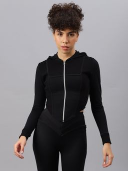 Fitkin - Women Black Front Zipper Corset Jacket