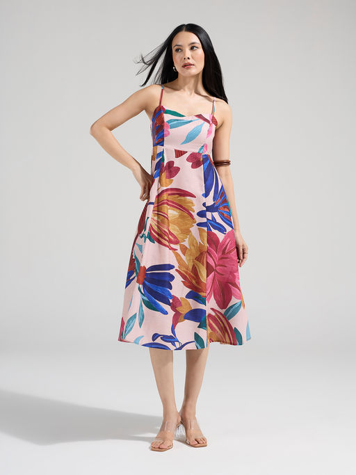 Buy Twenty Dresses by Nykaa Fashion Multicolor Strappy Smocked Back Fit and  Flare Midi Dress (XS) Online