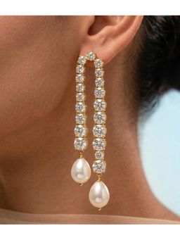 Arvino - Crystal and Pearl Tennis Drop Earrings